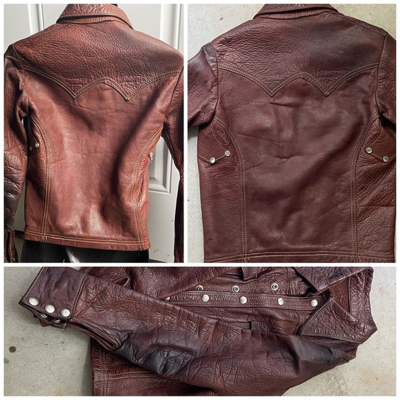 Vintage East West Musical Instruments Leather Jacket 60s 70s Rocker XS Brown - Picture 9 of 16